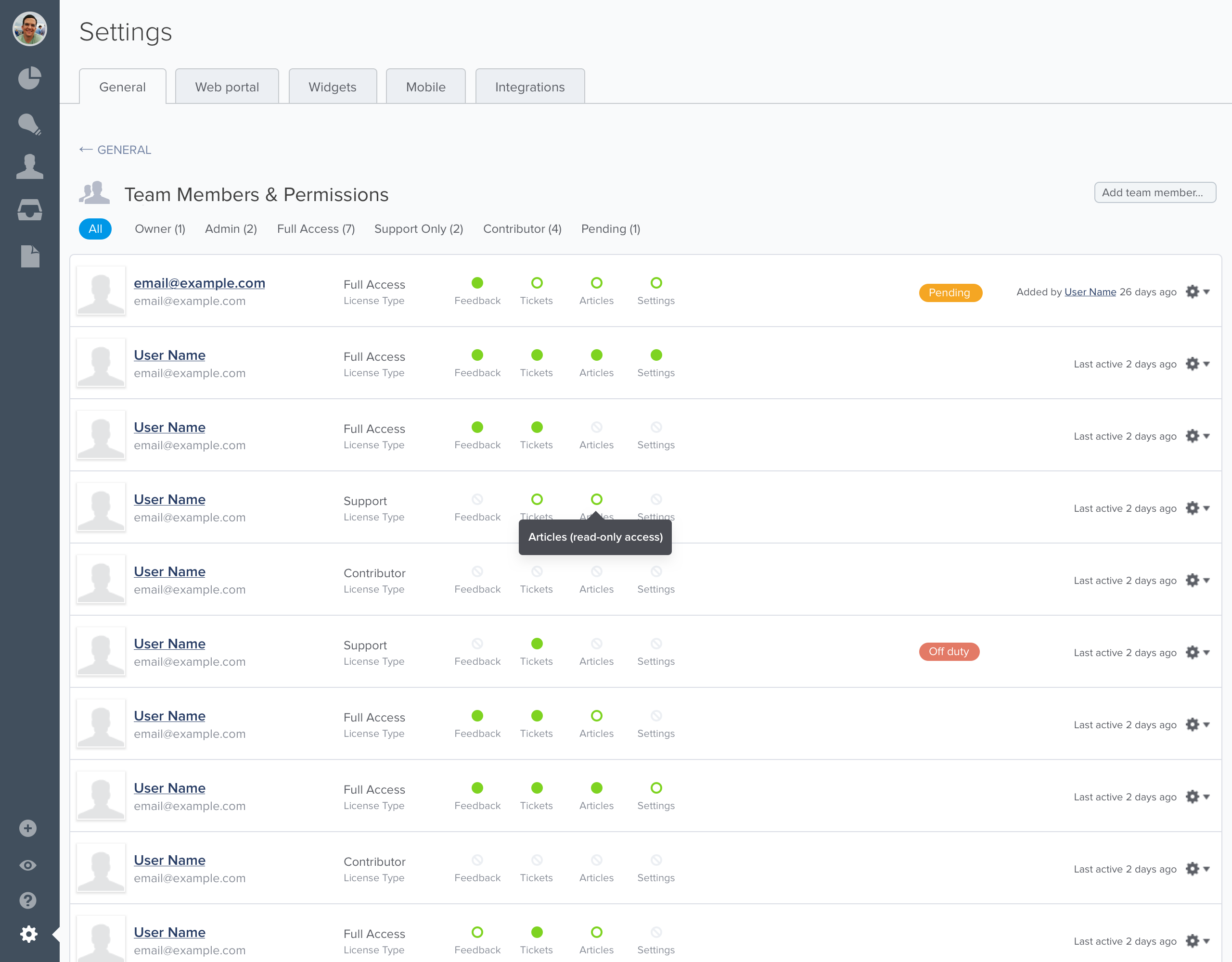 Mockup of user management